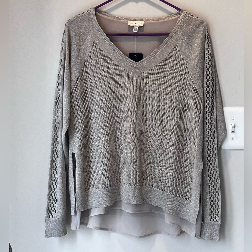 Lucky Brand Knit Sweater Layered Sparkly V-Neck Pullover